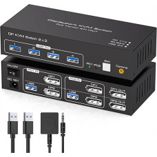 TJCXELE 8K60Hz Displayport KVM Switch 2 PC 2 Monitors 4K120Hz USB 3.0 DP 1.4 KVM Switch for Two Computers Share Dual Monitor and 4 USB Devices Supports Extended Mode and Copy Mode SW223