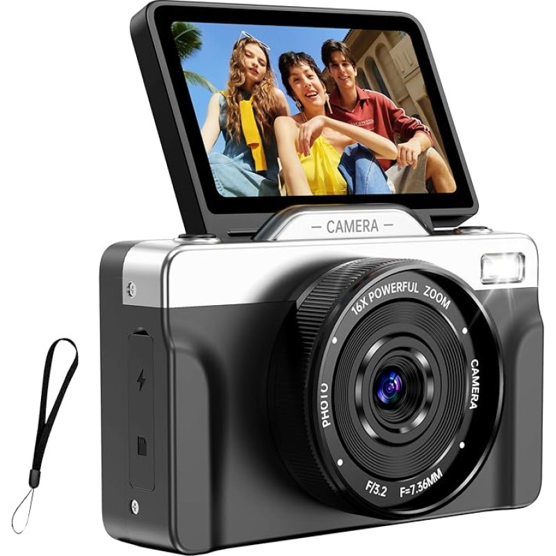 4K skaitmeninis fotoaparatas fotografijai, 64MP 16X priartinimo automatinis priartinimas, 