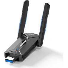 NEWFAST USB WLAN atmintinė kompiuteriui, 6500 Mbps WLAN adapteris su 2 x 5dBi didelio stiprumo antenomis, trijų dažnių (6GHz/5GHz/2,4GHz) 