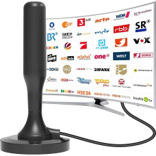 DVBT2 antena, DVB-T2 Zimmerantenne für Fernseher, dvbt antena, skirta vietiniams siuntėjams, 360° aplinkinis vaizdas, palaiko 4K/1080P HD skaitmeninius kanalus, su magnetu, 2,5 m ilgio kabelis