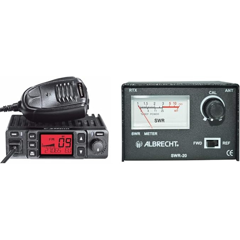 Albrecht AE6290 CB radijo stotis 12629 su integruota retransliatoriaus/pertraukiklio funkcija, 12/24 V, VOX, RJ-45 vakarietiškas kištukas, juoda ir MID05SWR20 - Matuoklis