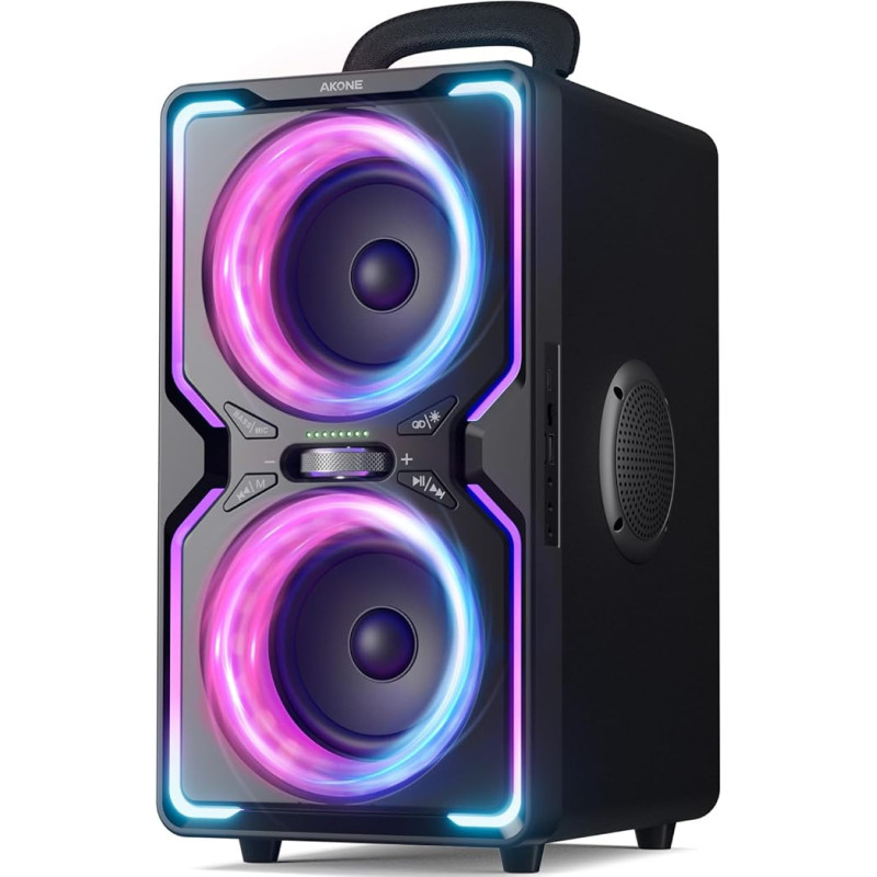 AKONE Party Bluetooth Lautsprecher, 240W Musikbox Bluetooth Groß, Loud Sound Partybox, Natur Super Bass, 15H, TWS, Bunte LED-Lichtshow, Soundbox für Party, Camping, Beach, Backyard, Home