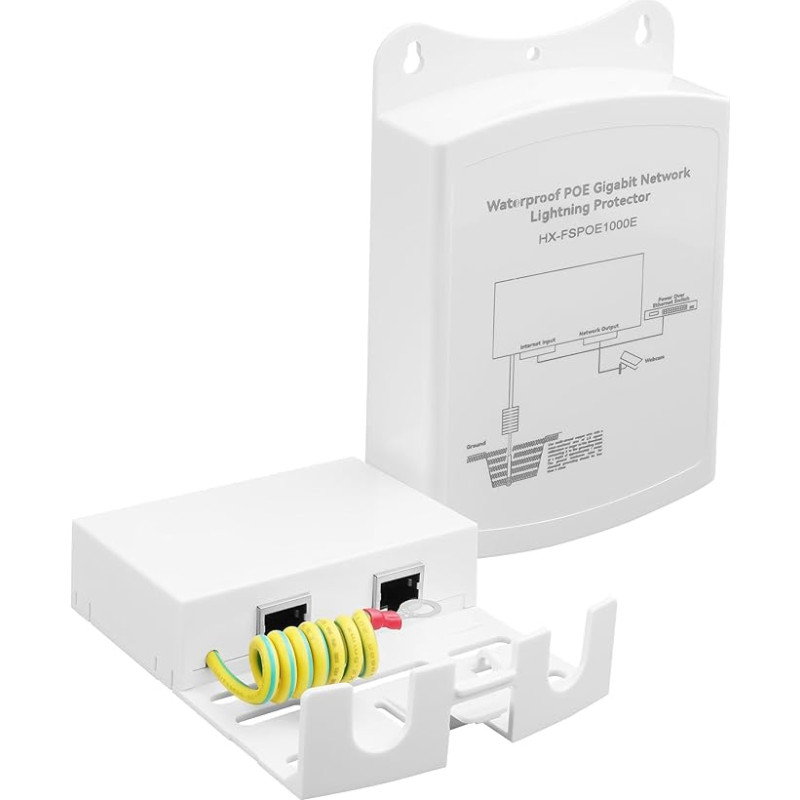 Outdoor Gigabit PoE Ethernet Surge Protector IEEE802.3Af/AT/Bt 1000Mbps, Waterproof Outdoor Ethernet, Lightning Protection 5KA IP65, Wall Mounted Plug and Play (Network Extension Only)