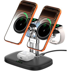 5-in-1 Wireless Charging Station for Apple Devices, Double Magnetic Charger for iPhone Air/17/16/15/14/13/12, Double 5W Fast Charge for Apple Watch 11/10/9/8/Ultra 3/SE 3, SwanScout 902M