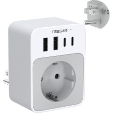 TESSAN JAV adapterio lizdas, 20 W kelioninis adapteris JAV su 2 USB C ir 2 USB A, 1875 W adapteris Amerika Vokietija kištukas, greitasis įkrovimas, ES ir JAV B tipo kelioninis kištukas Kanadai, Tailandui, Meksikai