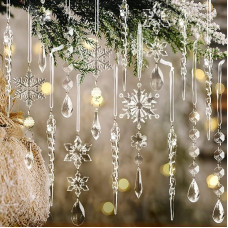 18 vienetų Kalėdų eglutės dekoracijos Kristalo ornamentai - kabantys akrilo Kalėdų sniego snaigės Icicle Drop Crystal ornamentai Kalėdų eglutei Žiemos Naujųjų metų vakarėlių reikmenys