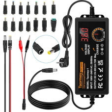 Taormer 3V-36V reguliuojamas maitinimo šaltinis Universalus maitinimo šaltinio adapteris 2A 72W reguliuojamas maitinimo adapteris 100V-240V kintamosios srovės į nuolatinę srovę su LED įtampos ekranu ir 5,5 x 2,5 mm, 16 antgalių, skirtas buitinei elektroni