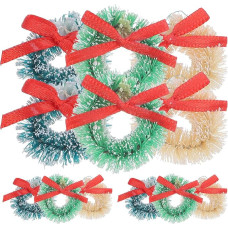 TOYANDONA Mini-Weihnachtskränze aus Sisal, Hängedekoration mit Schleifen, verschiedene Farben für Urlaub, Party, Hochzeit, Dekoration, 12 Stück