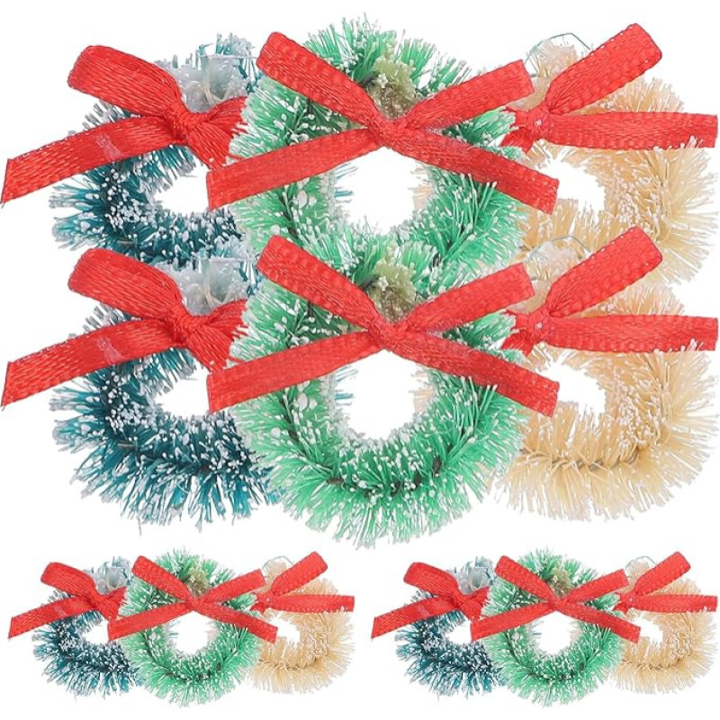 TOYANDONA Mini-Weihnachtskränze aus Sisal, Hängedekoration mit Schleifen, verschiedene Farben für Urlaub, Party, Hochzeit, Dekoration, 12 Stück