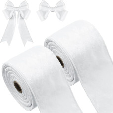 2 Rolls 2.5 Inch 10 Yards Christmas Gift Ribbons Single Sided Velvet Ribbons Simple Velvet Ribbons for Gift Packaging Crafts Christmas Tree Wreath Christmas Decoration (White)