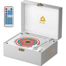 KLIM Retro CD Player - Portable CD Player with Speaker, Bluetooth Receiver, AUX, USB, Battery, Retro Design with Remote Control for Home and Decoration - White
