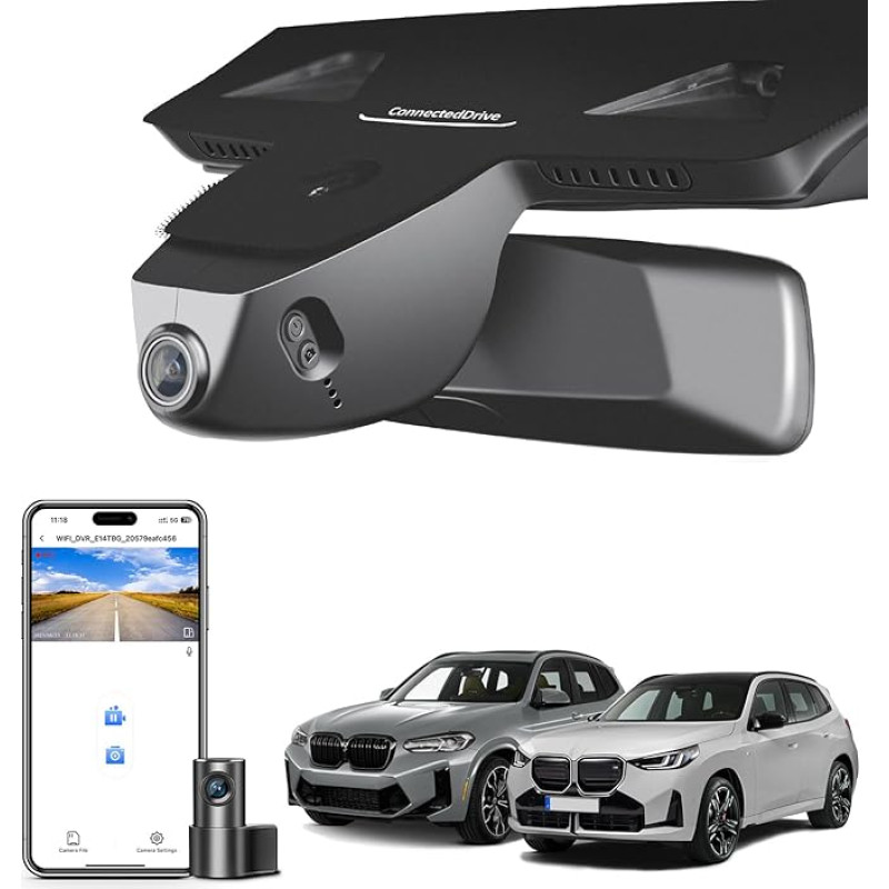 Priekinė 4K ir galinė 1080p prietaisų kameros, pritaikytos BMW Gen3 G01 X3 2018-2024, F97 X3M 2020+ (C modelis), sDrive28i xDrive30i M40i, OEM stilius, 2160P UHD vaizdo įrašas, WiFi ir programėlė, 128 GB kortelė
