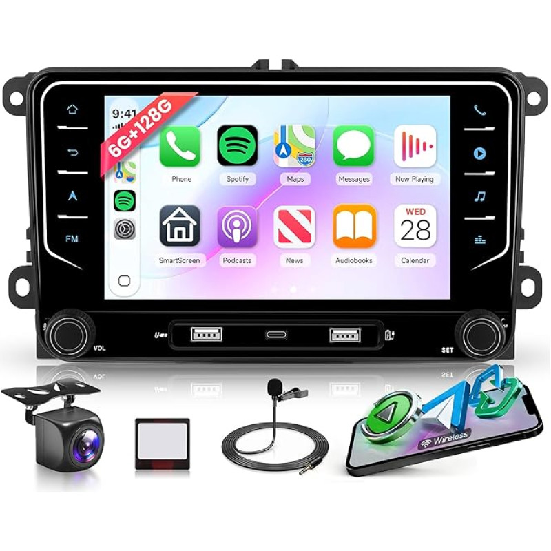 8 branduolių 6G + 128G Android automobilinis radijas VW Golf 5 6 Passat Polo Tiguan Touran Caddy Skoda Seat 7 colių automobilinis radijas Belaidis Carplay Android automobilinė GPS navigacija WiFi Mirror Link Bluetooth FM/RDS/DSP