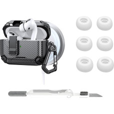 Adhiper 3 Paar Ohrstöpsel + Schutzhülle, kompatibel mit AirPods Pro 3 Hülle (2025), Magnetverschluss mit Schloss für Airpods Pro 3. Generation, stoßfest und wasserdicht, 3-in-1-Kopfhörer-Reinigungsset