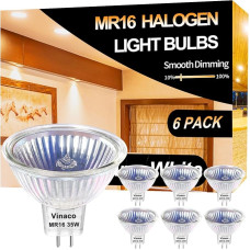 MR16 GU5.3 halogeninė lemputė, 6 vnt., 12 V GU5.3 35 W, MR16 lemputė, šiltos baltos spalvos 2800 K, reguliuojamo apšvietimo, ilgaamžė MR16 12V 35 W halogeninė lemputė su skaidraus stiklo dangteliu, aukštos kokybės halogeninė MR16 lemputė