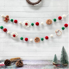 Christmas Wool Felt Garland Christmas Decorations Christmas Garland Red Green White Wool Felt Balls Pompom Garland Gingerbread Man Snowman Bunting for Christmas Home Fireplace