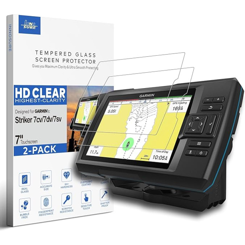 [2 pakuotės] Originali grūdinto stiklo ekrano apsauga Garmin Striker Vivid 7cv/7dv/7sv GPS žuvų ieškikliui su 7 colių jutikliniu ekranu (HD Clear)