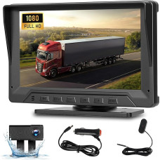 NHOPEEW 7 Inch Car Reversing Camera Set with Monitor, 1080P Waterproof Wide Angle Tractor Reversing Camera System with Radar & Parking Aid Lines for Cars, Vans, Trucks