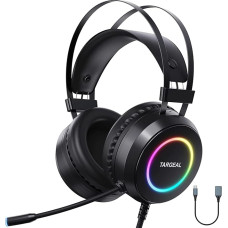 Žaidimų ausinės, ausinės su mikrofonu, 3D erdvinio garso ausinės, triukšmą slopinančios RGB lemputės, 7.1 erdvinio garso žaidimų ausinės su mikrofonu, juodos spalvos, didelės