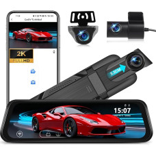 CAMECHO 2K Retrovisor 9.66 Pulgada Mirror Dash Cam Coche Con 2 Cámara 1080P, Delantera 150° y Trasera Dash Cam 120° Con Línea Inversa, Visión Nocturna, Sensor G, WiFi App Control