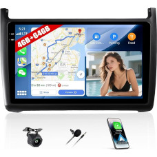 CAMECHO 4+64G Android 15 automobilinis radijas VW Polo 6R 6C 9N 2008-2016 su Carplay Android Car, ekranas Car Carplay su 9 colių IPS jutikliniu ekranu su Bluetooth 5.0/FM/RDS + atbulinės eigos kamera