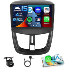 Inefala 4+128G Android 15 Autoradio für Peugeot 207 2006-2015 mit 9'' In-Cell Bildschirm Unterstützung Wireless Carplay und Android Auto Mirror Link Radio FM/RDS GPS WiFi BT SWC