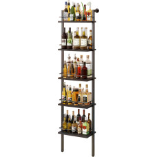 YMYNY 5 pakopų laisvai pastatomos vyno lentynos, alkoholio butelių demonstravimo lentyna su tvorelėmis, sieninė plaukiojanti lentyna, skirta virtuvei, valgomajam, 43 x 20 x 177 cm, juoda HWR001B