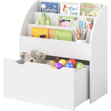 Bellabino Koro Children's Bookcase - Children's Room Shelf with 3 Compartments for Books - Montessori Children's Shelf with Drawer - Toy Shelf Storage in White - Wooden Play Shelf 79 x 34 x 72 cm