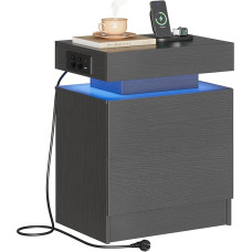 IRONCK naktinis staliukas pilkos spalvos su LED apšvietimu ir įkrovimo funkcija, staliukas su USB + C tipo jungtimis, naktinė spintelė su 2 stalčiais, sofos staliukas miegamajame, svetainėje, 35 x 48 x 60 cm