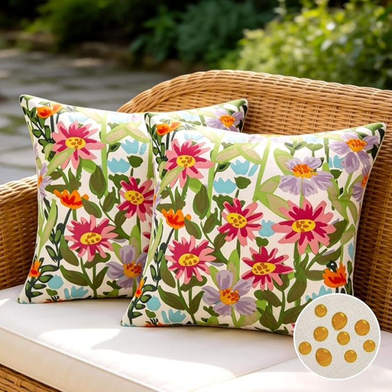 Pagalvėlės užvalkalas 45 x 45 cm Sofos pagalvėlės užvalkalas Violetinė pagalvėlė Gėlių rinkinys iš 2 Vasaros dekoratyvinės pagalvėlės užvalkalai Vandeniui atsparus dvipusis modelis Dekoratyvinė pagalvėlė, skirta terasos sofai Miegamojo kambarys Viduje Lau