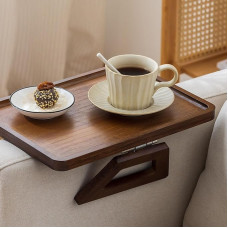 Clip on Sofa Tray Armrest with Non-Slip Rubber and Sturdy Legs, Large Tray for Drinks, Snacks and Daily Needs - Stylish and Practical Living Room Accessory (Brown)
