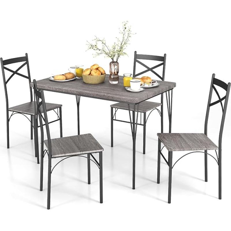 RELAX4LIFE valgomojo stalo komplektas 5 dalių valgomojo kambario stalas su 4 kėdėmis, sėdimųjų vietų komplektas 4 asmenims, sėdimųjų vietų komplektas su metaliniu rėmu, valgomojo kambario komplektas virtuvės valgomajam