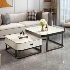 Quadratischer Couchtisch 2er Set, Gold Ablagetische, Beistelltisch für Wohnzimmer, Nisttisch Industrielle Stapelbare Beistelltische, Einfache Montage Wohnmöbel