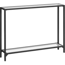 HOOBRO Konsolinis staliukas su lentynomis, 100 cm šoninis staliukas, grūdintas stiklas, įėjimo staliukas, modernus sofos staliukas, parodų staliukas, metalinis rėmas, skirtas svetainei, prieškambariui, juodas EBK04XG01