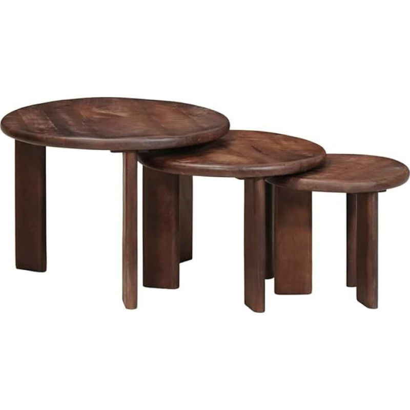Nesting-Couchtische 3er-Set Dunkelbraun, Massivholz Mango, Ø 54/44/34 cm, platzsparendes Design für Wohnzimmer, Coffee Table