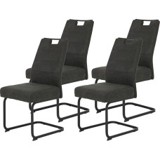 Hela Tische, Set of 4 Kerstin Swing Chairs, XL Width, Microfibre Anthracite, Square Frame, Black, Comfort Seat Spring Basket, 140 kg Load Capacity