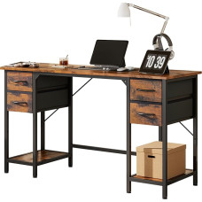 KZOBYD Computer Desk with Shelf, Work Desk with Adjustable Drawers, Home Office Desk with Metal Frame and Wooden Top, Home Workstation Table for Study Room, Playwork, 120