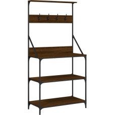 vidaXL Baker's Shelf, Kitchen Shelf with Hooks, 4 Shelves, Spice Rack with Adjustable Feet, Standing Shelf, Microwave Shelf, Storage Shelf, Brown Oak Look, Wood Material