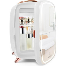 KFO Mini Cosmetic Fridge 6 L, Ultra Quiet (20 dB) with LED Mirror for Skincare & Makeup, Small Fridge for Skin Care in the Bedroom and Bathroom (White)