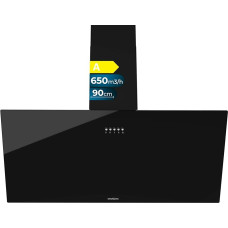 Cecotec Dunstabzugshaube Dekorativ 90cm Bolero Flux DM 906500 Glass Black A. 165W, Niedriger Energieverbrauch, Front aus schwarzem Glas, Absaugung 650m³/h, Mechanische Steuerung, 3 Leistungsstufen