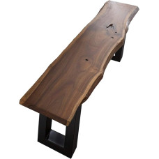 SAM Quentin Bench 160 x 40 cm, Solid Wooden Bench, Acacia, Real Wane Edge, U-Shaped Metal Frame, Unique