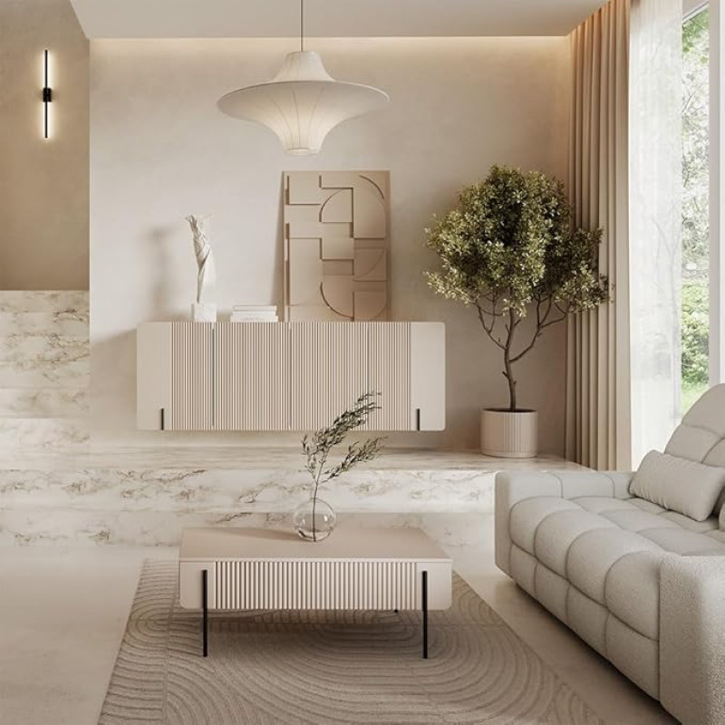 Lomadox Wohnzimmer Set Kaschmir mit Rillenfront modern mit Couchtisch und Sideboard, 2-teilig