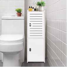 powerking 3 Tier Bathroom Storage Cabinet, Freestanding Organiser with Doors, White Waterproof Storage Floor Crank for Bedroom, Toilet, Living Room, Kitchen, Balcony, Office