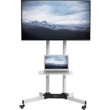VIVO Mobile TV Cart for 32 to 83 Inch Screens up to 50 kg, LCD LED OLED 4K Smart Flat and Curved Panels, Rolling Stand with Laptop DVD Tray, Locking Wheels, Max VESA 600 x 400, White, STAND-TV03W