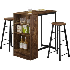 WOLTU Dining Set, Dining Room Group, Bar Table with 2 Bar Stools, 3-Piece Bar Table Set, Kitchen Table with 3 Levels, Bistro Table for Kitchen, Dining Room, Bistro, Vintage Wood Effect + Black