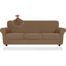 XL-Sofa-Bezüge 2025, gestreift, 4-teilig, Stretch-Couchbezüge für extra großes Sofa, rutschfest, übergroße Schonbezüge mit Bändern an der Unterseite, dick, langlebig, waschbar, weich, gemütlich, 231,1