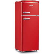 SEVERIN RKG 8930 Retro šaldytuvo ir šaldiklio derinys, erdvę taupantis stebuklas, 4 reguliuojamo aukščio lentynos ir didelė daržovių dėžė, 206 l grynoji talpa, raudonos spalvos