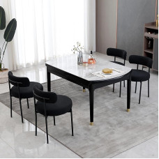 Dining Room Chairs Set of 4 with Backrests, Kitchen Chairs Frame Made of Black Metal, Upholstered Chair, Modern Retro Design Chairs for Kitchen, Dining Room, Black