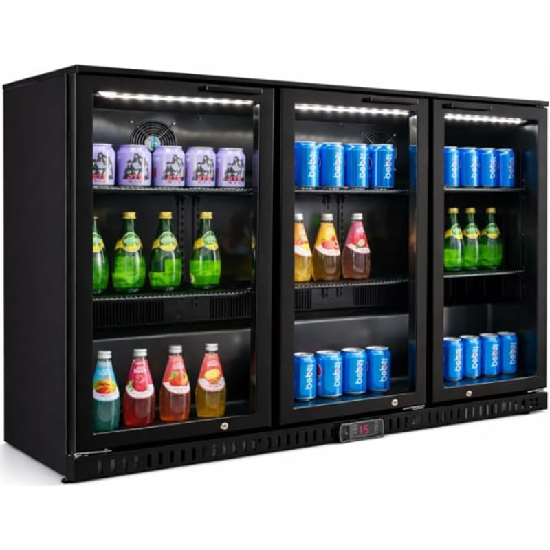 Générique Heckbar Kühlschrank 3 Flügeltüren verglast - 297 l - kalt belüftet - Temperatur +2 °C bis +8 °C - Edelstahl - 6 Gitter