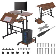 Maclean MC-124 Mobile Adjustable Laptop Table Height Adjustable Desk 67-115 cm Large Work Surface 80 x 60 cm with Side Shelf and 6 Wheels